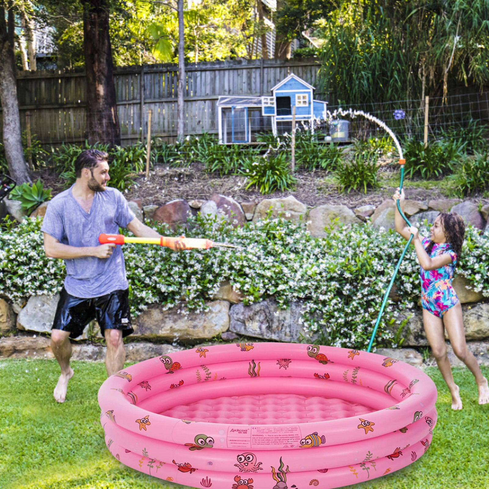 PVC Circular Printing Swimming Pool Layered Airbags Fishing Pole 130CM Three Ring Soft Paddling Pool Pink Toy Storage/sand Pools