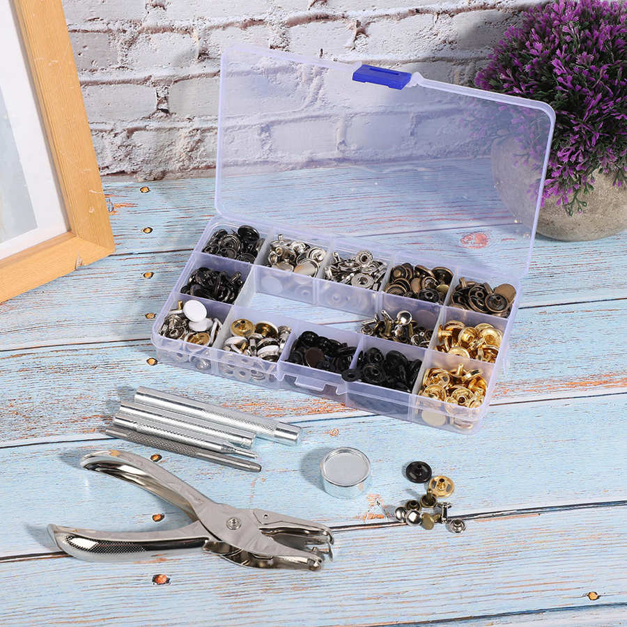 140 Set Punch Pliers + Rivet Buttons 12.5mm Metal Buttons Snap Fastener Installation Tools DIY Craft