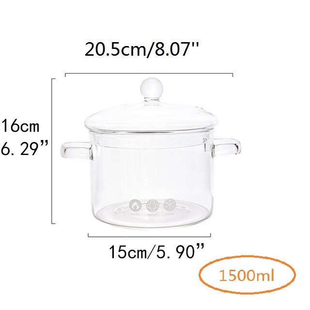 Clear Glass Soup Pot Transparent Glasses Bowl Household Heat-resistant Porridge Pot Kitchenware Cooking Tools Cook Utensil 1.5L: B