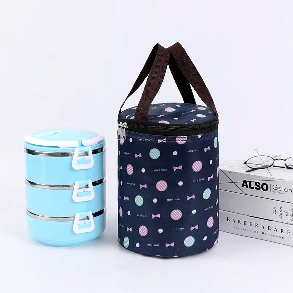 Cilindrische Lunch Tas Draagbare Thermische Geïsoleerde Lunch Box Tote Koeler Ijs Zak Ronde Bento Pouch Waterdicht Voedsel Opbergzakken