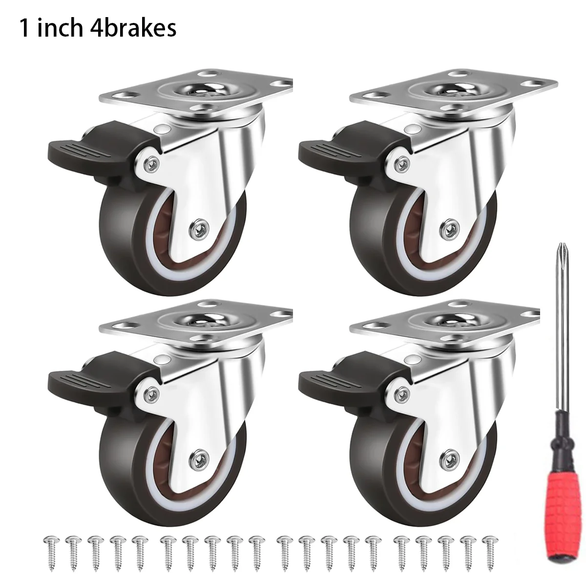 2 Inch Caster Wheels for Furniture, Rubber Swivel Caster Wheels Set of 4, Heavy Duty Casters with Capacity 600 LBS: Red