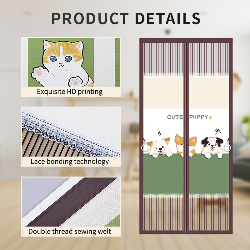 Upgraded magnetic screen door mesh, heavy duty door screen, anti-mosquito door screen, self sealing mesh screen door