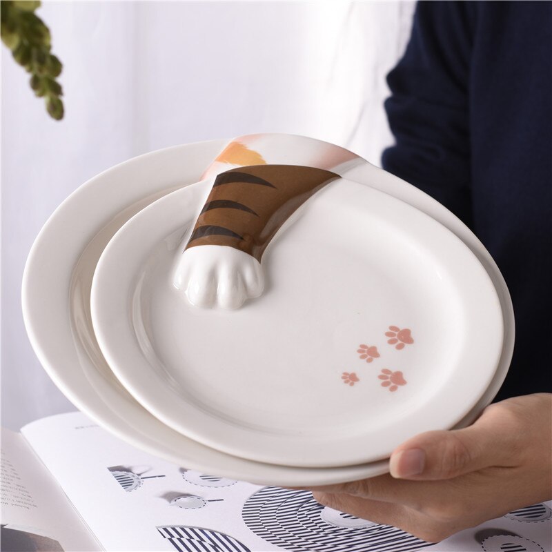 [MPK Store] Cat Paw Plate Cat Bowl, White Porcelain Plate, 2 Designs Presently Available