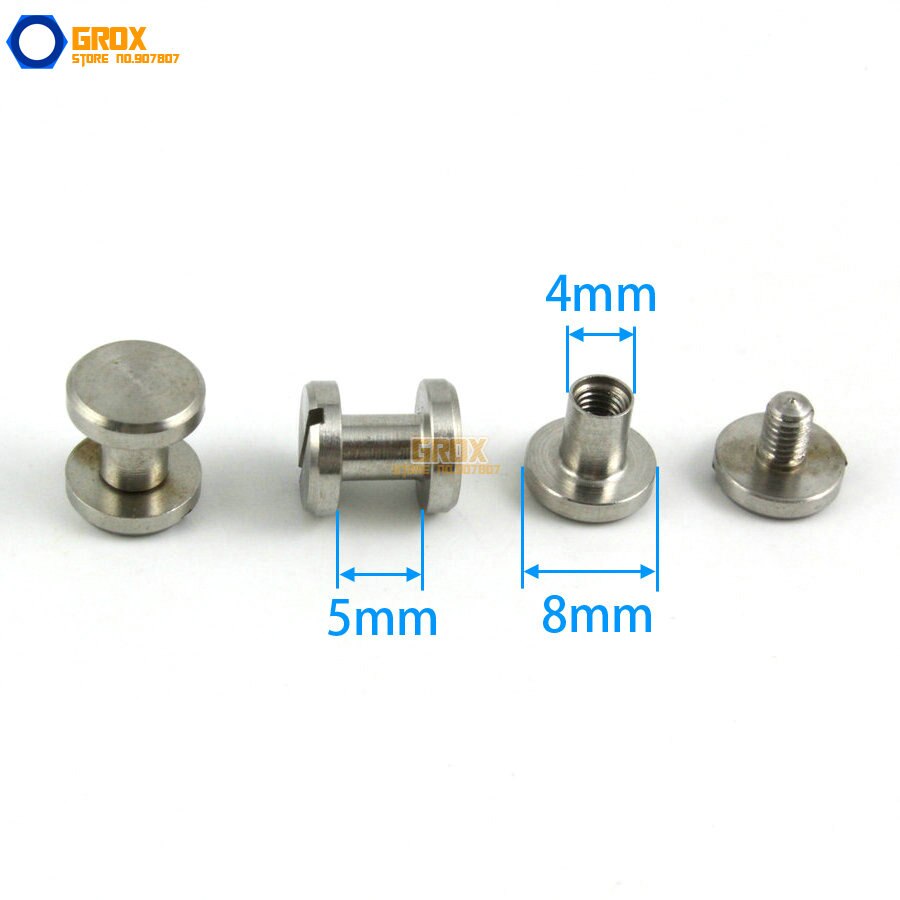20 Set 8*5mm 304 Rvs Klinknagel Chicago Schroef voor Leer Craft Platte Kop