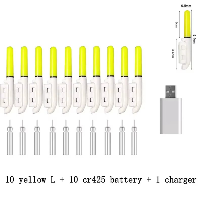 10 st/parti elektronisk ljuspinne med uppladdningsbart batteri, klämma på fiskespö, lysande lampa  a578  cr322 / cr425: Vit