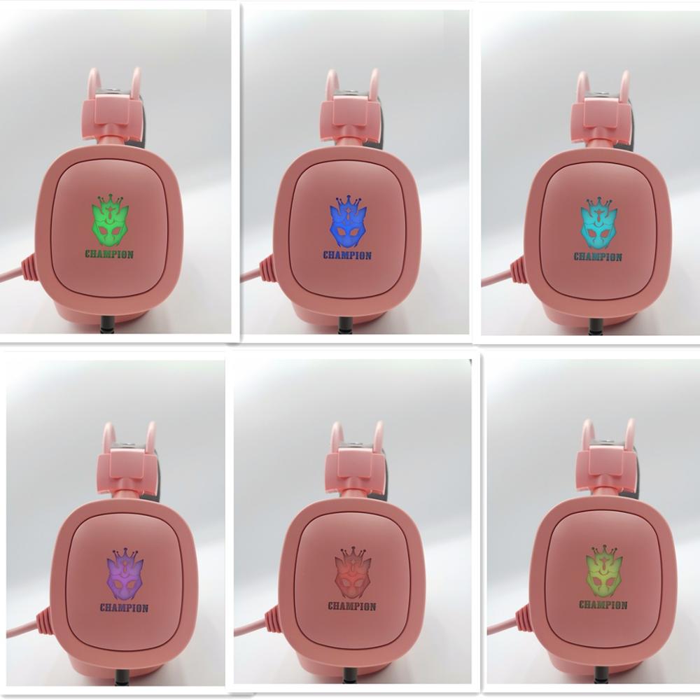 LED Pink Gaming Headphone 3.5mm Wired Earphones Colorful Game Headphones with Microphone Girl Headset for Phone Laptop PS4