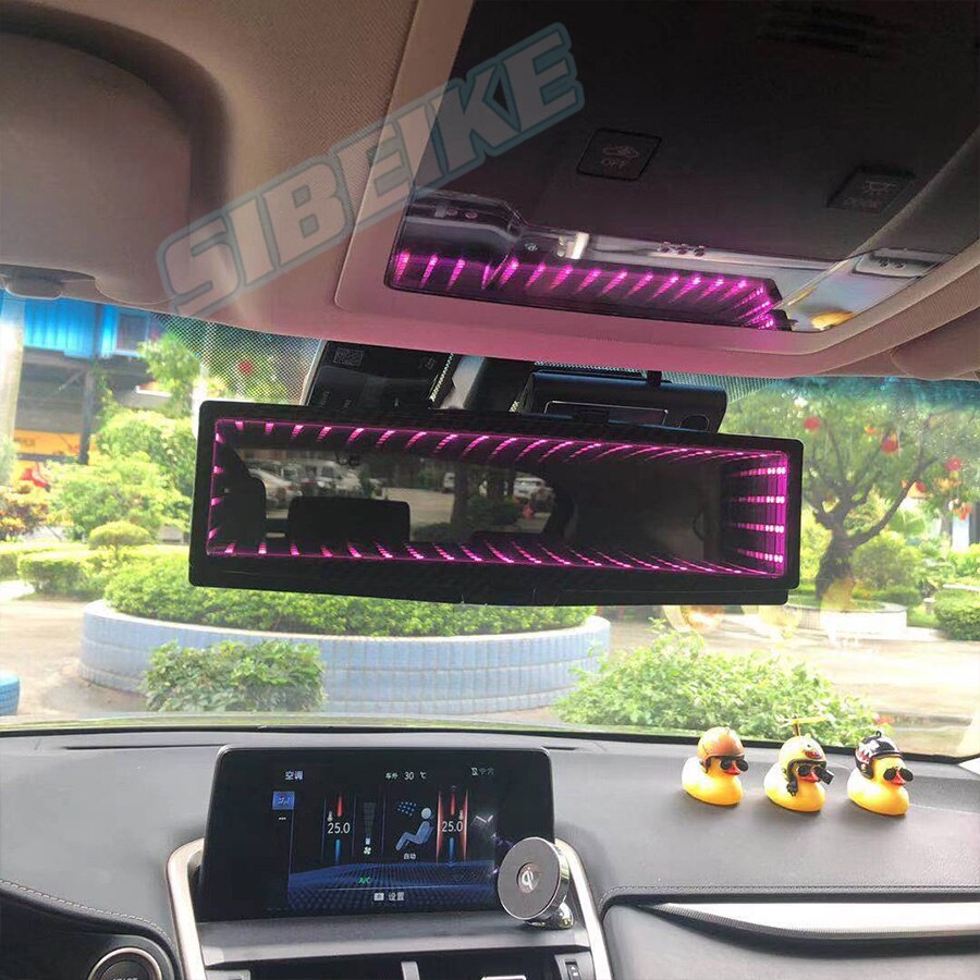 3D Style Universal Car Infinity Galaxy bottomless endless RGB LED CLIP ON Rearview Mirror: Pink