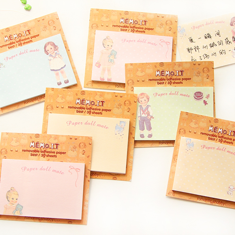 10 stks/partij Leuke baby pop memo pad en memoblokjes papier stickers Planner dagboek Office accessoires schoolbenodigdheden DM651