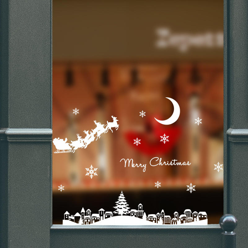 Merry Christmas Decorations Window Sticker DIY Vinyl Wall Stickers Elk Glass Decorations For Home Cute Decor Art Stickers