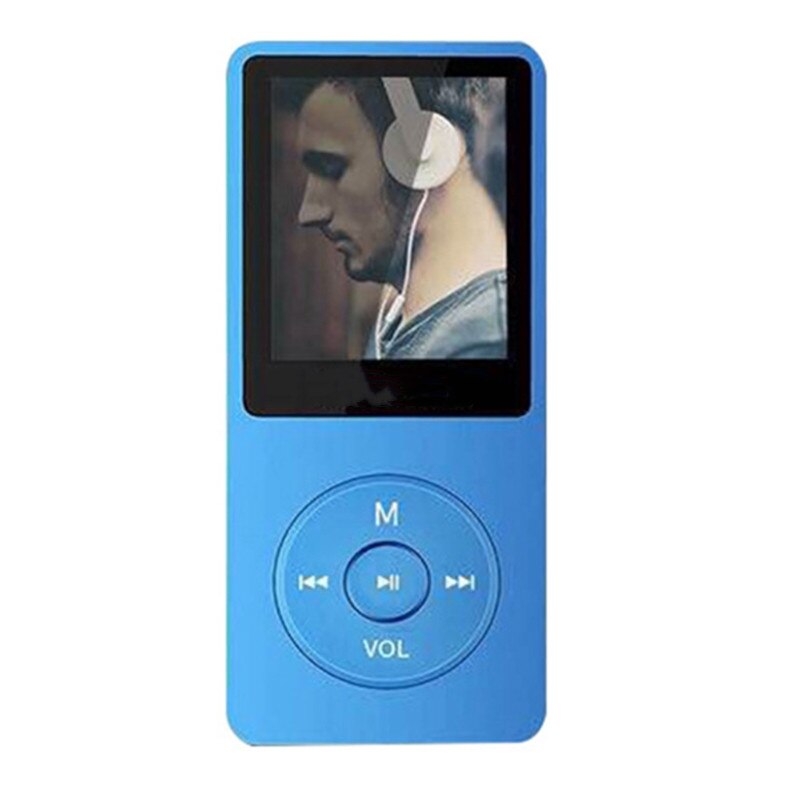 Tragbarer mp3- player-mediaplayer mit 60 stunden wiedergabezeit und 2 stunden ladezeit (usb-stromversorgung), unterstützt bis zu  to 128gb t-flash-karten.: Blau a