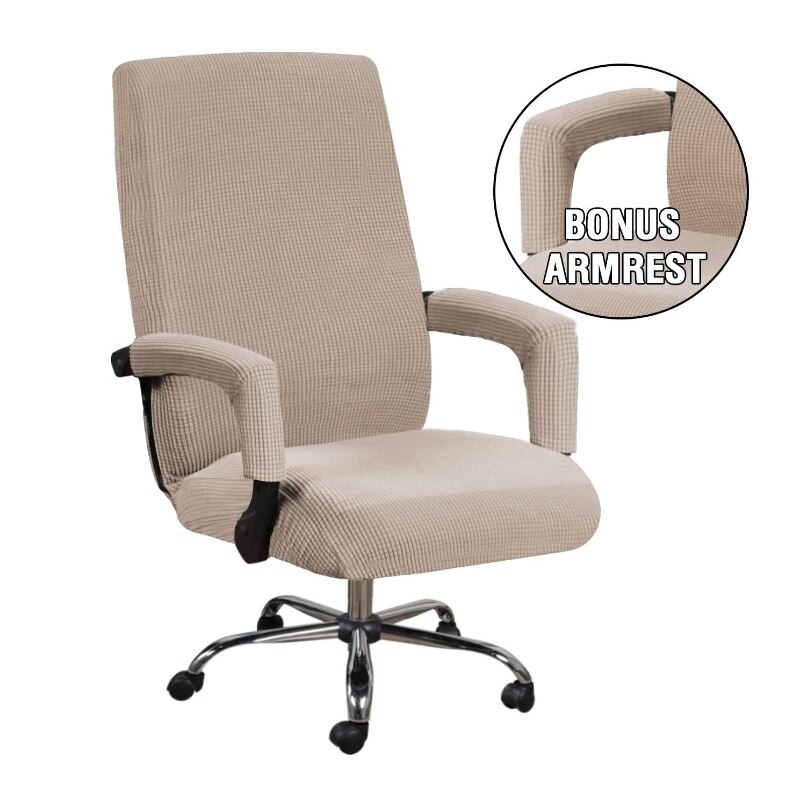 Spandex Computer Chair Cover Stretch Office Chair Cover Dustproof Seat Case Protector Removable Slipcovers With Armrest Covers: Khaki / L 2pcs Armrest cover