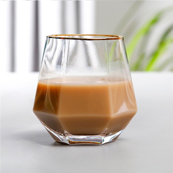 Geometri whiskyglas diamant krystalglas kop gylden kant gennemsigtig kaffe mælk te krus hjem bar drinkware par: Stil 3
