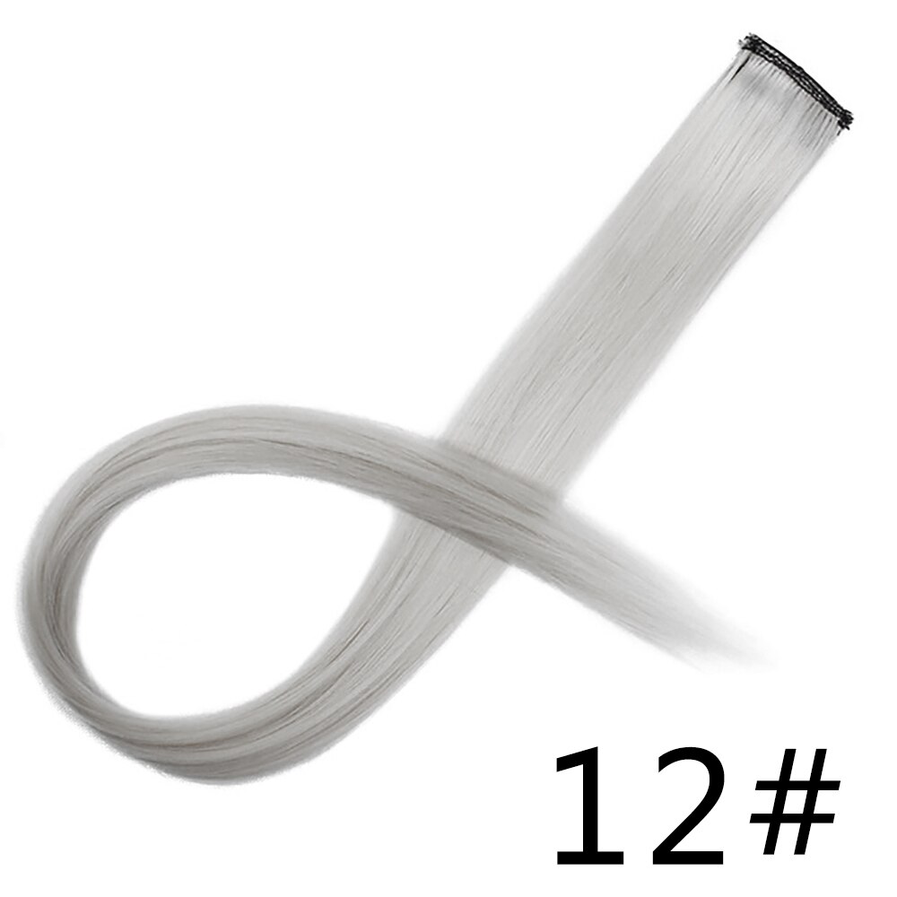 Long 20"Inches Synthetic Single Clip Hair Extensions Rainbow Colors Straight Hairpiece for Women 10PCS/pack: gray