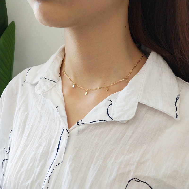 Louleur Real 925 Sterling Silver Small Wafer Gold Necklaces Mini Clavicular Chain Choker Necklace for Women Fine Jewelry