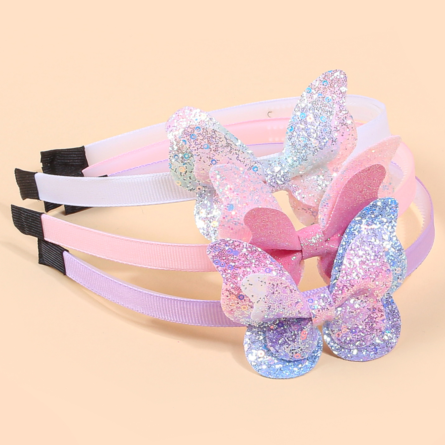 3 uds. Diademas con lazo para el pelo con purpurina para niñas y niños, diademas de plástico con lazos de mariposa brillantes, accesorios para el cabello para niños: YELLOW