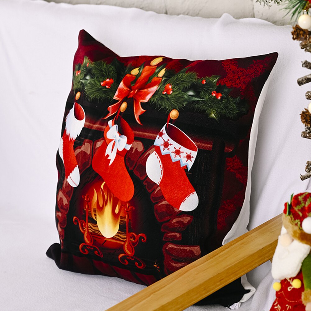 Jul pudebetræk tegneserie julemanden print flannel firkantet pudebetræk festligt rødt mønster juledekoration høj