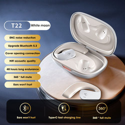 T22 Open Ear Air Conduction TWS Earphone Ble Wireless Headphone Sports Waterproof Ear Clip Earbuds: WHITE
