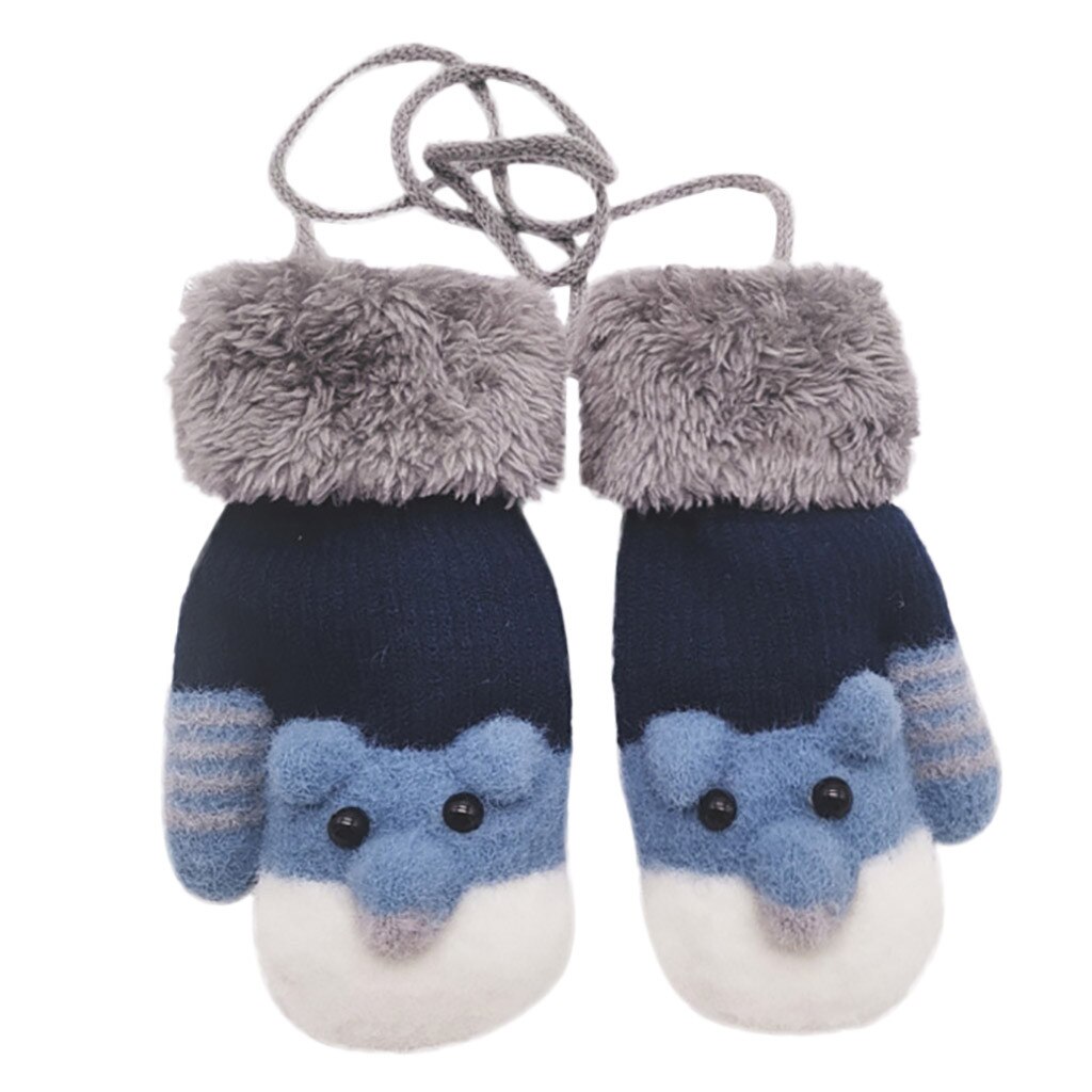 Patchwork Farbe Warme Gestrickte Handschuhe freundlicher freundlicher Jungen Mädchen Winter Karikatur Katze Winter einfarbig Halten warme handschuhe rekawiczki: Blau