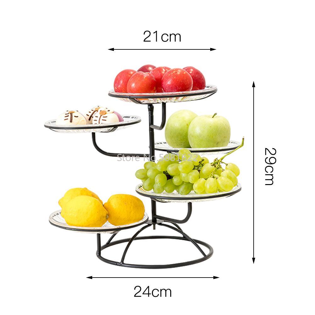 Frugtstativ flerlags ingen dækning snack rack kagebakke til stue køkken rund base hul fadebeslag metal frugthylde