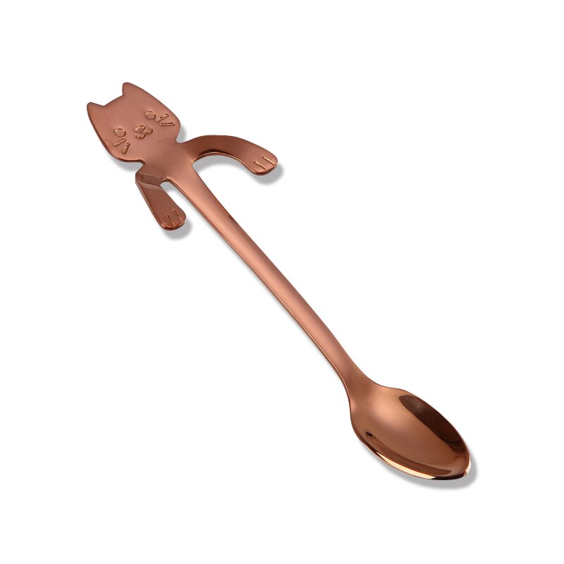 Stainless Steel Cute Cat Spoon Hanging Coffee Milk Stirring Spoons: 1Rosegold