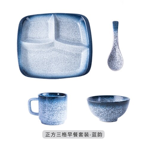 Plato divisorio de cerámica de estilo japonés para cena, vajilla divisoria de comida para una sola persona,: M 4-piece set