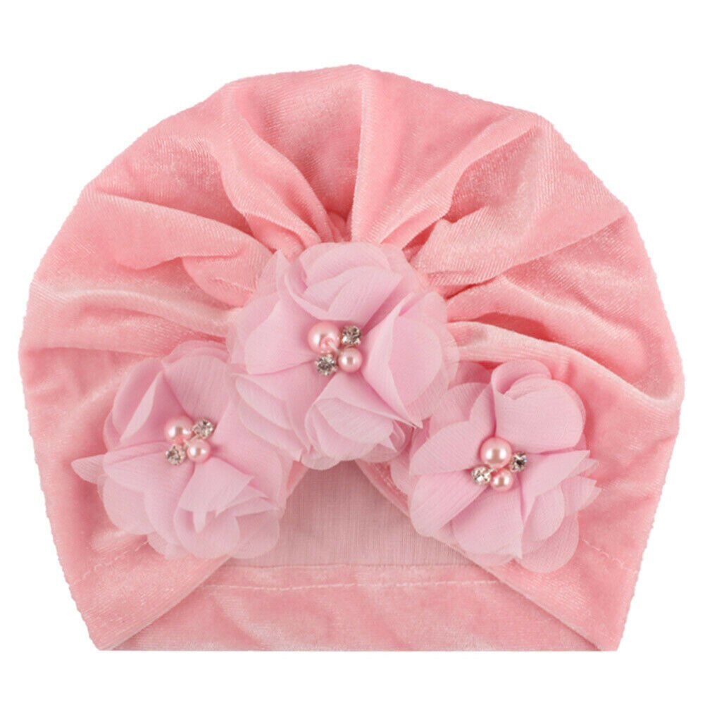 Sødt barn baby turban solsikkehoved wrap efterår vinter varm hat flannelette cap beanies pink