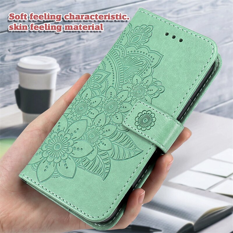 A03 rdzeń etui do Samsung Galaxy A03 rdzeń a03core A03S A 03 S A03 S A 03 S okładka wytłoczony siedmiopłatkowy kwiat klapki kabura Coque: A03 A035F (164) / green