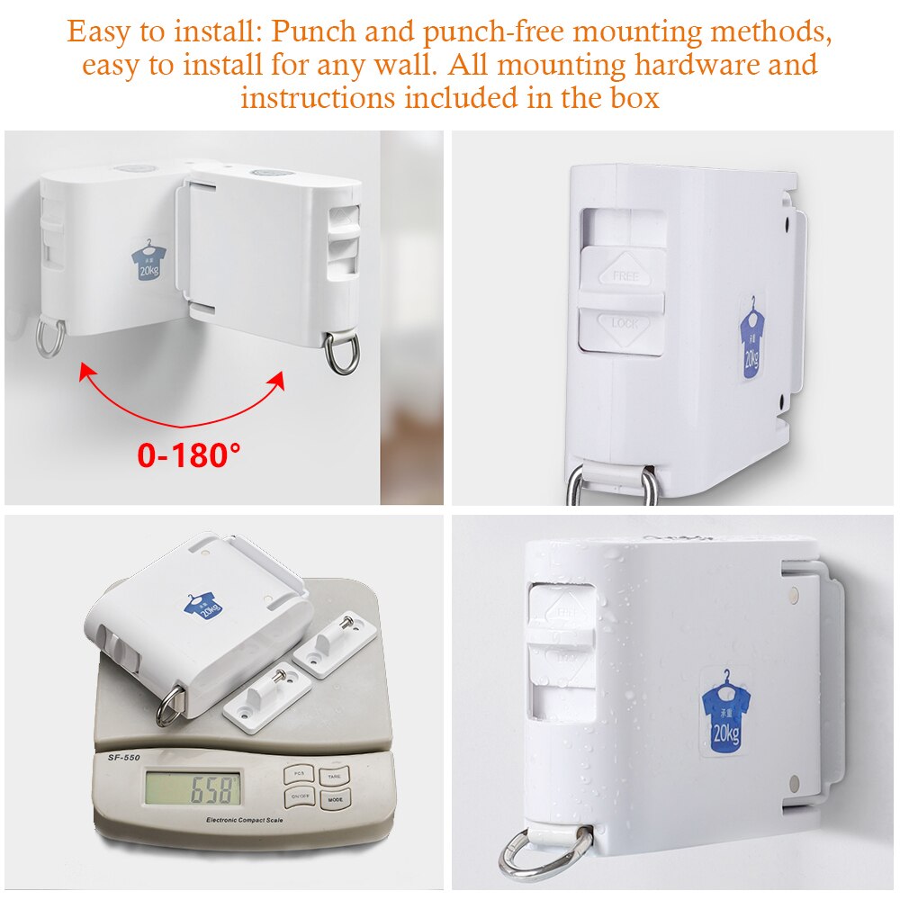 Retractable Washing Line Clothesline With Hanger Hole Multifunction Rotatable Rope Drying Rack Balcony Clothes Line Indoor 1pc