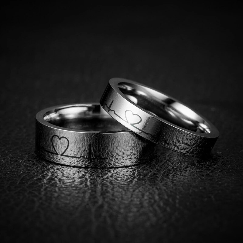 Paar Ringen Hartslag Ecg Minnaar Ring Halve Cirkel Liefde Trouwringen Rvs Valentijnsdag Sieraden G-144