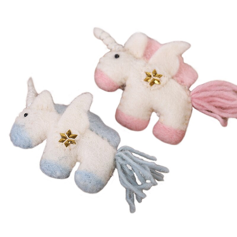 Hecho a mano precioso unicornio caballo lana aguja Kit de fieltro acabado decoración del hogar mujeres niñas bolso colgante accesorio