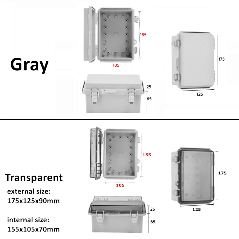 IP67 Waterproof Gray/Transparent Cover Enclosure Junction Box ABS Plastic Outdoor Electronic Instrument Hinge Case Fast: 4XL / MULTI