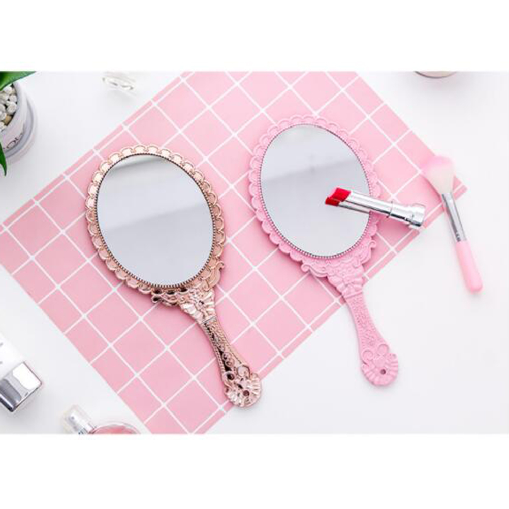 2pcs Handheld Makeup Mirrors Retro Pattern Mirrors Portable Cosmetic Mirror Mirror for Girls