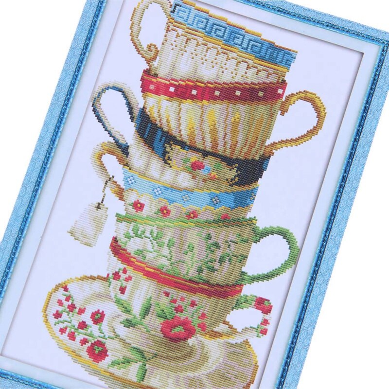 DIY Handmade Needlework Cross Stitch Set Embroidery Kit 14CT Coffee cups Pattern Cross-Stitching 28*42cm Home Decoration