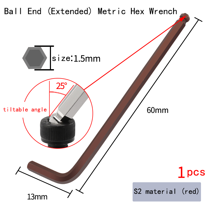 S2 Allen Key Hexagonal Screwdriver Extended Allen Wrench Set 1.5/2/2.5/3/5/6/8/14/17mm: Red