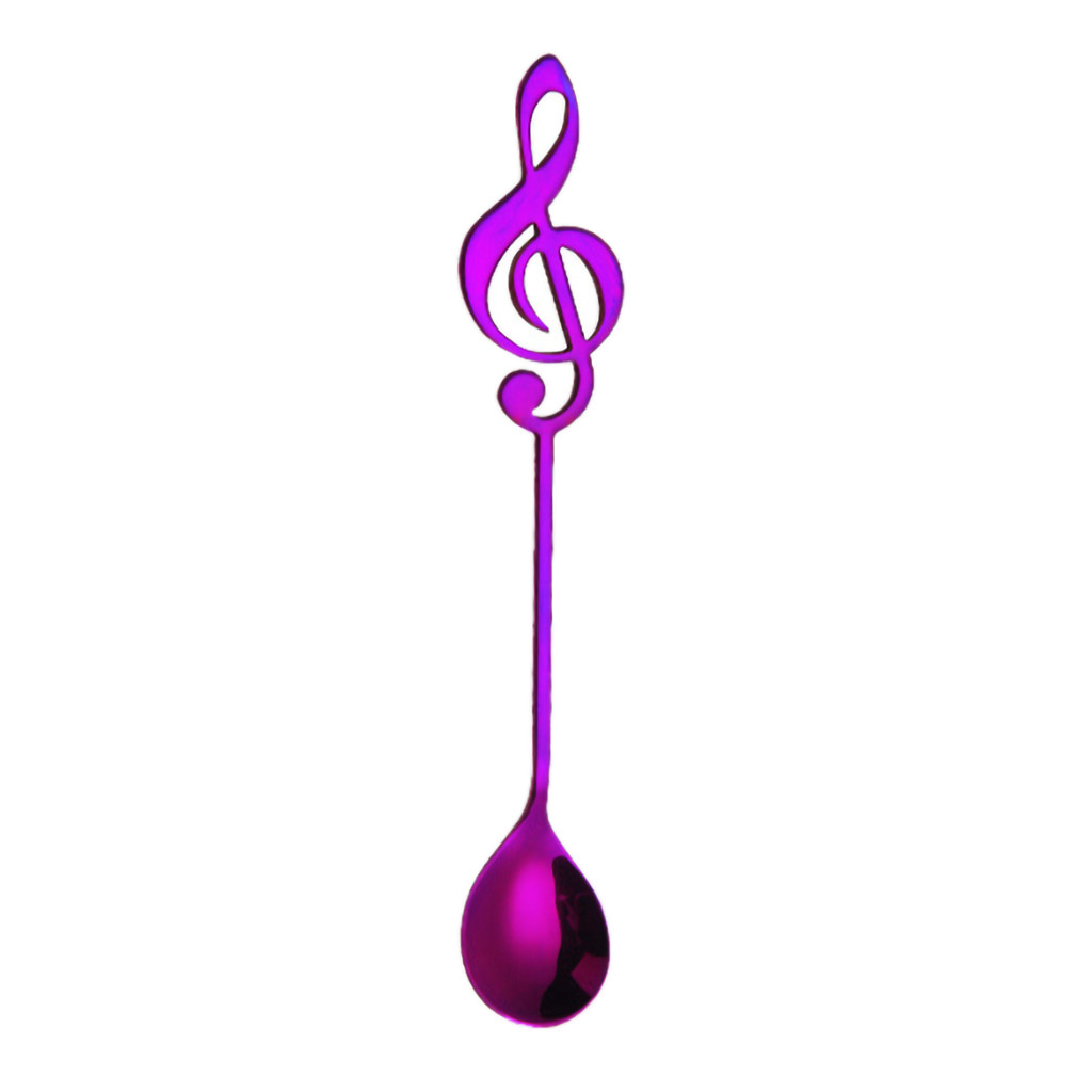 Colorful Spoon Handle Spoons Flatware Ice Cream Drinking Tools Kitchen Gadget Stainless Steel Flatware guitar Spoon: Purple 