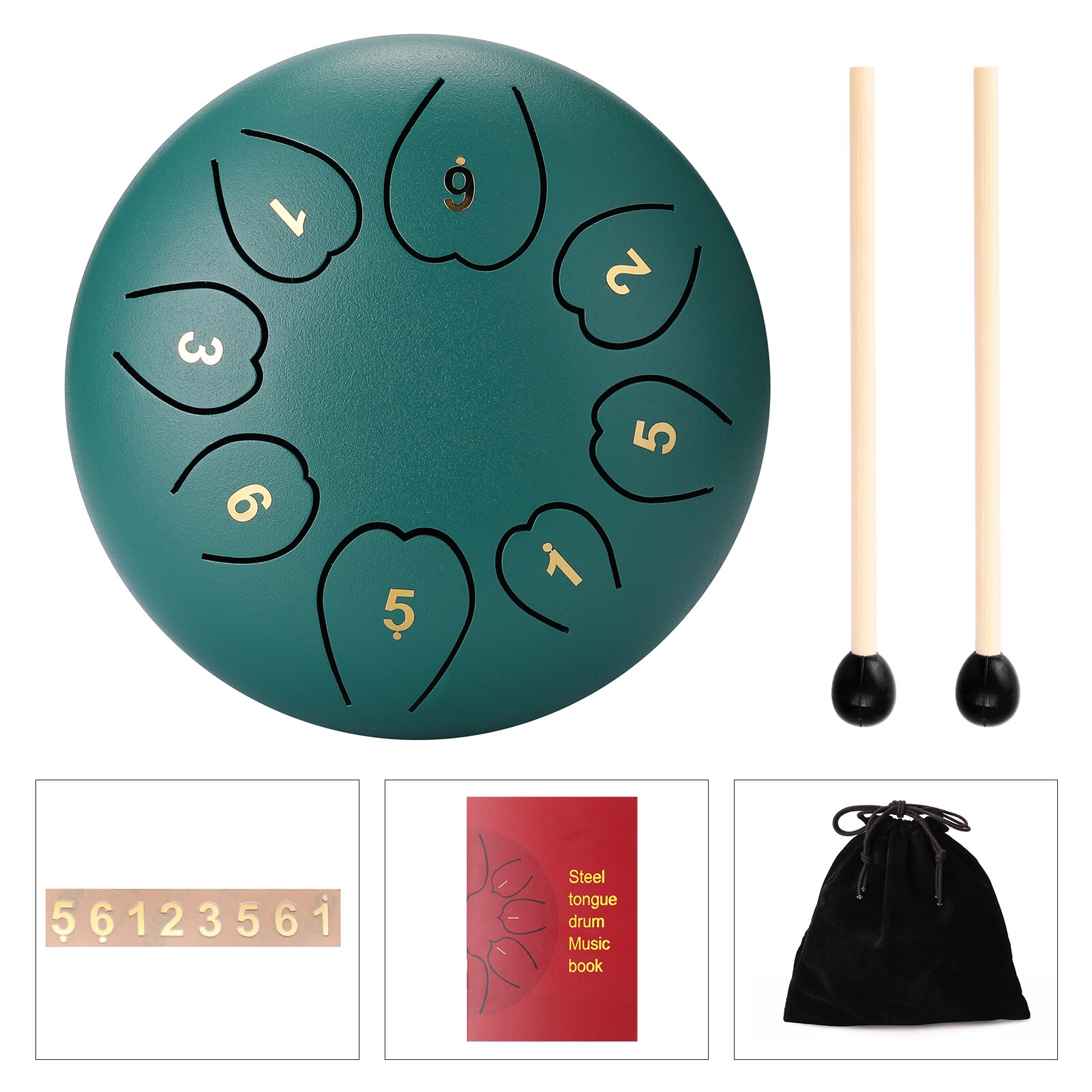 Tambor de lengua de acero de 6 pulgadas y 8 tonos, Mini tambores de mano con baquetas, instrumentos musicales de percusión, recién llegados: Green
