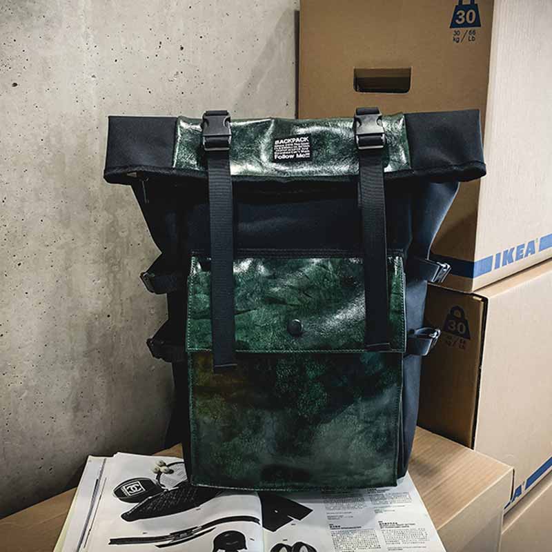 GEMACAR Unisex Rugzak - Grote Capaciteit PU Leer - Engelse Stijl - Reizen, School, Jeugd - 20-35L: Donkergroen