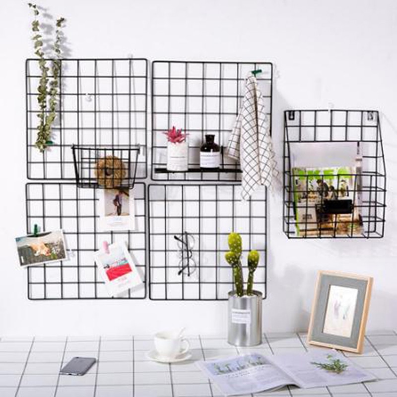 Rejilla de malla metálica nórdica para pared, marco de fotos, postales, decoración del hogar