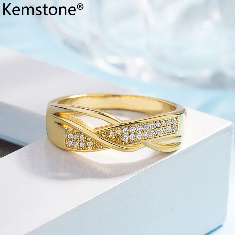 Kemstone Creatived Engagemnet Ring Copper Gold Silver Plated Ring for Women's Jewelry