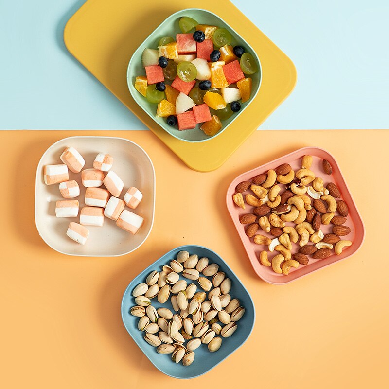 4pcs Eco-Friendly Unbreakable Dinner Plates Wheat Straw Biodegradable Restaurant Specialty Saucer Plastic Plate Picnic Dishes