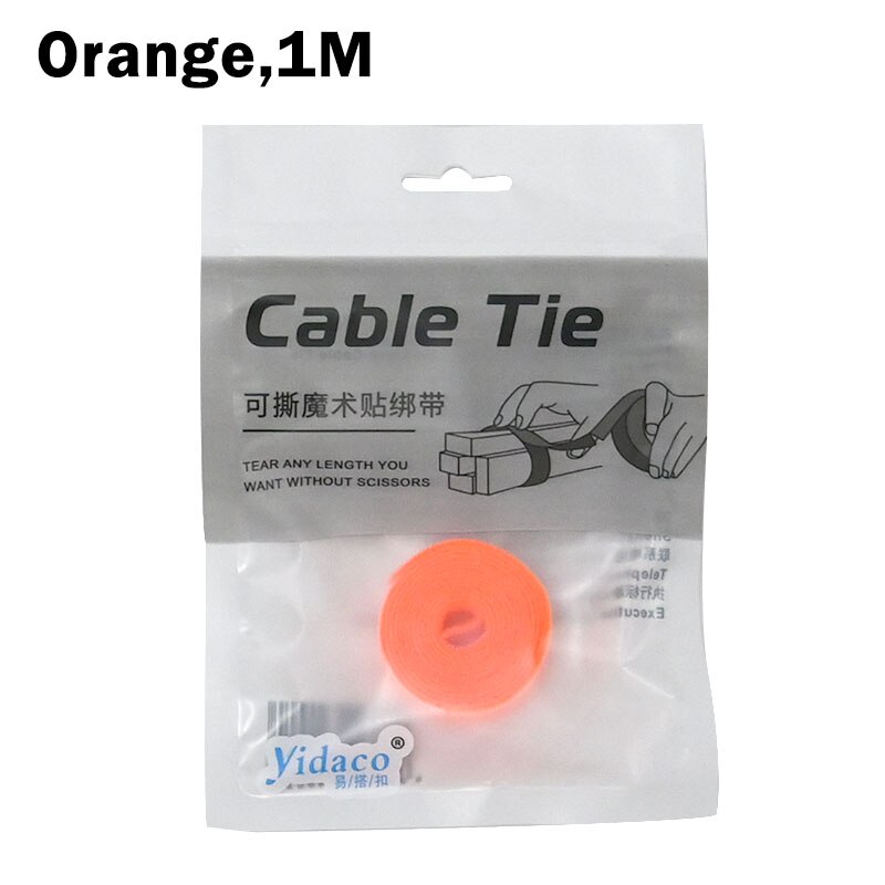 1M/2M/3M Tearable Velcros Self Adhesive Nylon Fastener Tape Reusable Sticker Strap Tie Data Cable Storage Desktop Wire Holder: Orange 1M