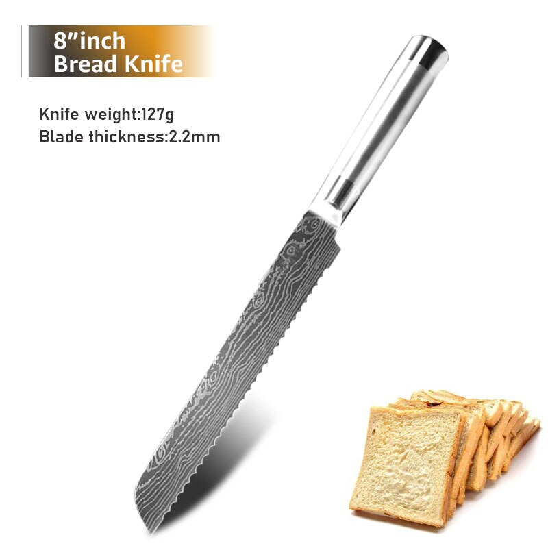 Kokkeknive køkkenknive japanske 7 cr 17 440c højkulstof rustfrit stål frugtværktøj santoku kokk skære brødkniv: Brødkniv