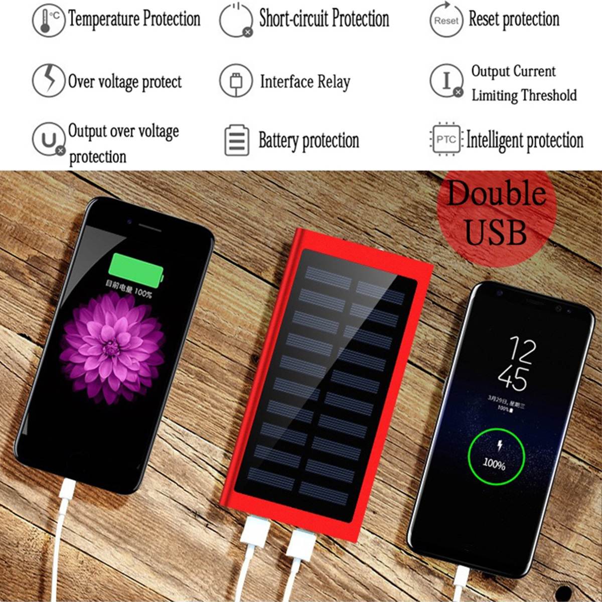 Draagbare Power Bank 50000 Mah Externe Batterij 2 Usb Led Powerbank Mobiele Telefoon Solar Charger