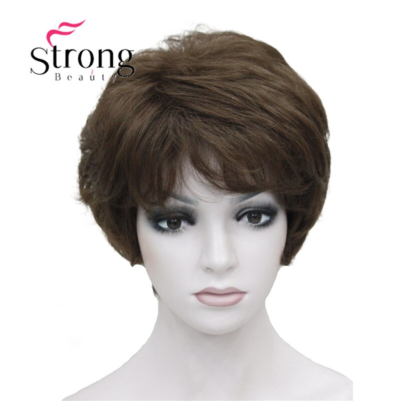StrongBeauty Dame Frauen Kurze Syntheic Natürliche Welle Perücken Licht Braun Haar Perücke FARBE ENTSCHEIDUNGEN: 8 Mittel Braun