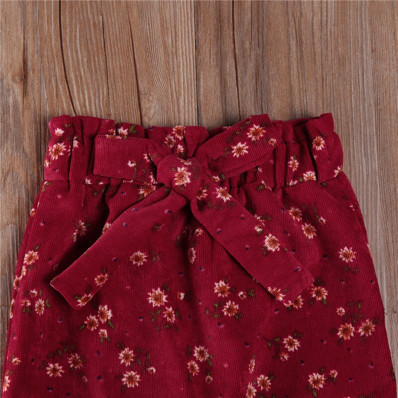 Pantalones de pana para niña, pantalón adelgazante con estampado de flores, ropa con lazos, pantalón holgado para niña pequeña