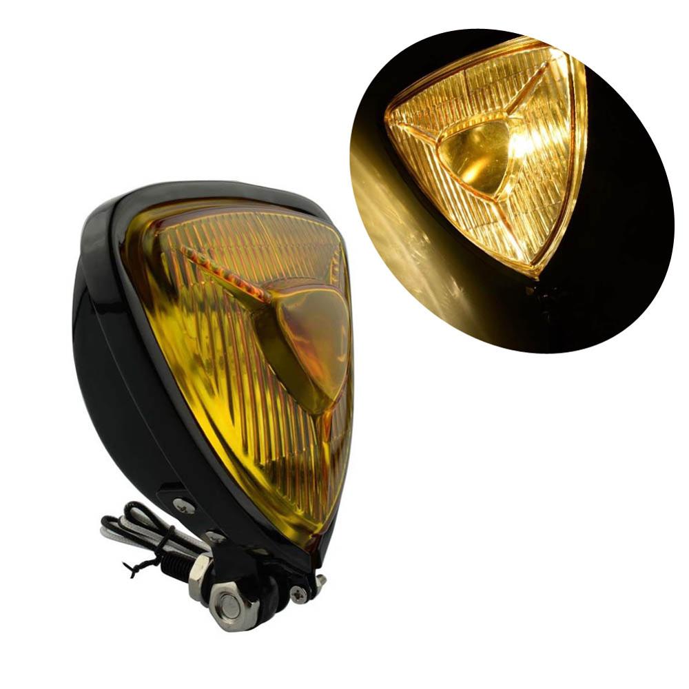 thumbnail image 2 of Black Metal Triangle Headlight Lamp – Flat Back – For Harley Chopper Bobber Custom 2 of 5