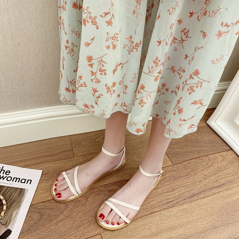 Vrouwen Rome Sandalen Zomer Mode Retro Casual Outdoor Strand Gesp Enkel Starp Open Teen Flats Vrouwelijke Schoenen Sandalias