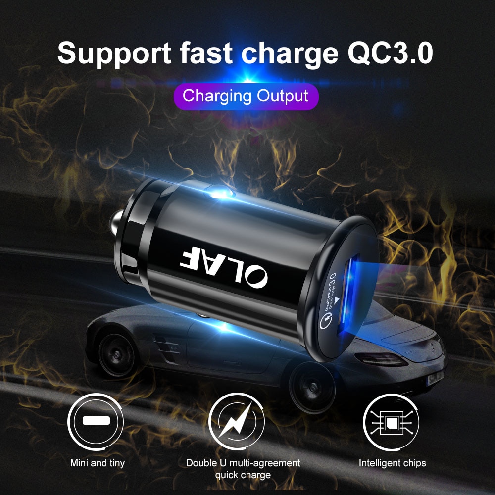 OLAF QC 3.0 Mini USB Car Charger For iPhone Samsung Xiaomi Huawei 5V 3A Fast Charging Quick Charge 3.0 Car Phone Charger Adapter