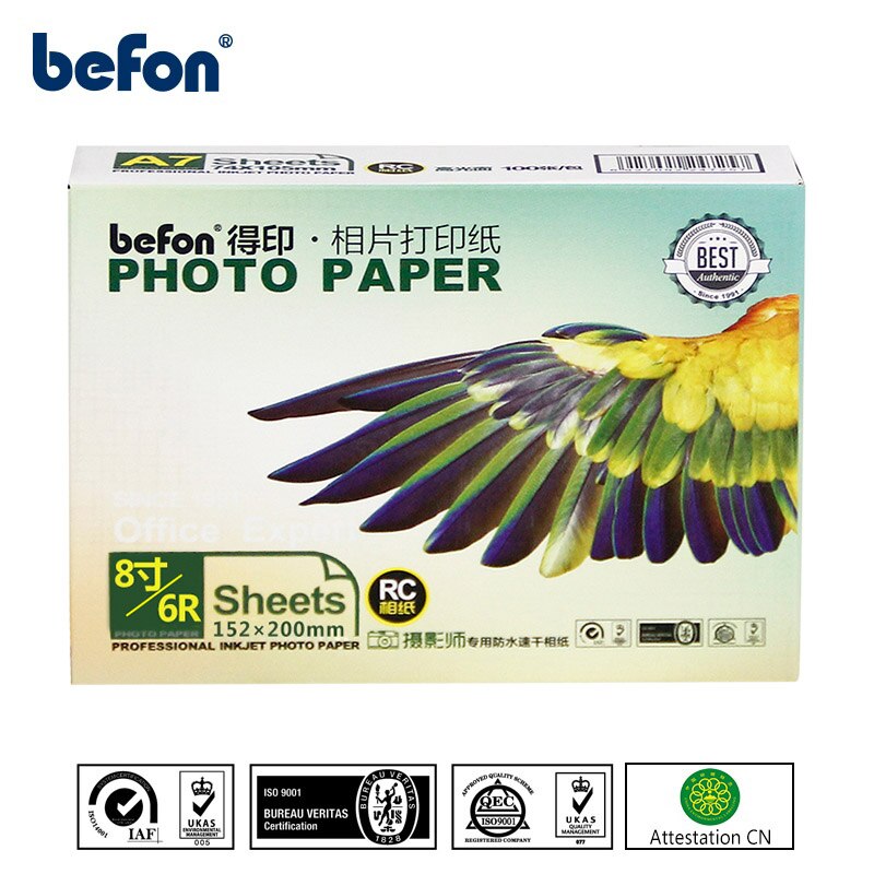 Befon Premium 100 feuilles papier Photo brillant 8 pouces 6R 6x8 haute brillance imprimante à jet d'encre papier d'impression papier photographique 260gsm