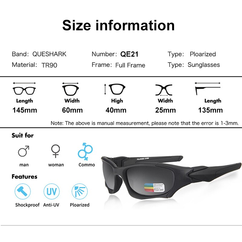 QUESHARK Men Women HD Polarized Sports Fishing Sunglasses UV400 Anti-Glare Hiking Eyewear TR90 Frame Sport Bike Cycling Glasses